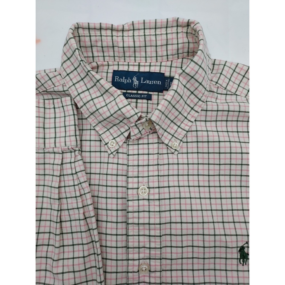 Ralph Lauren Classic Fit Pink Plaid Button Down Long Sleeve Shirt Mens L